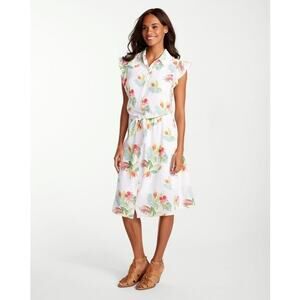 Tommy Bahama Gardenia Blooms Silk Floral Tie Dress Women's S Spring Summer